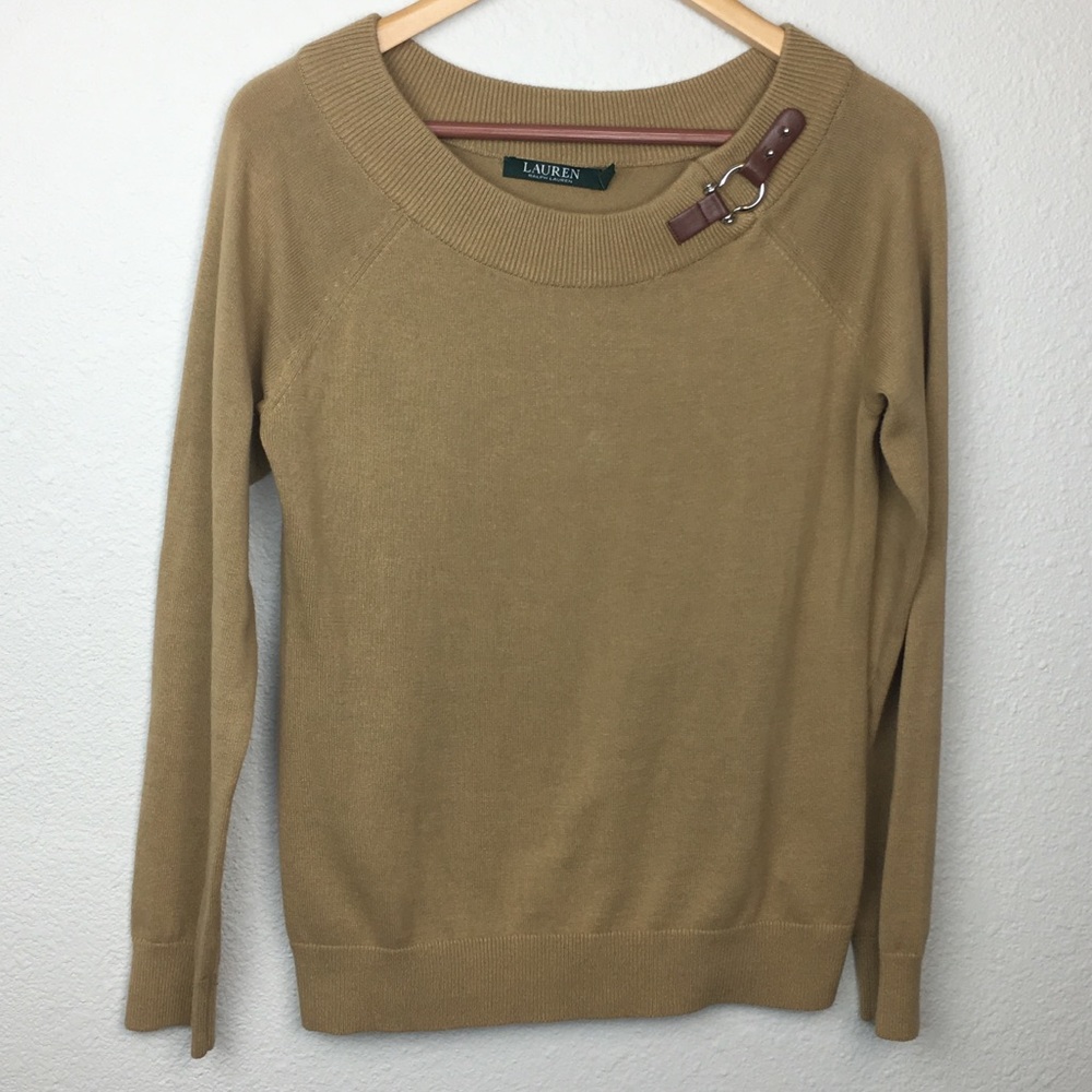 Lauren Ralph Lauren Tan Equestrian Buckle Sweater